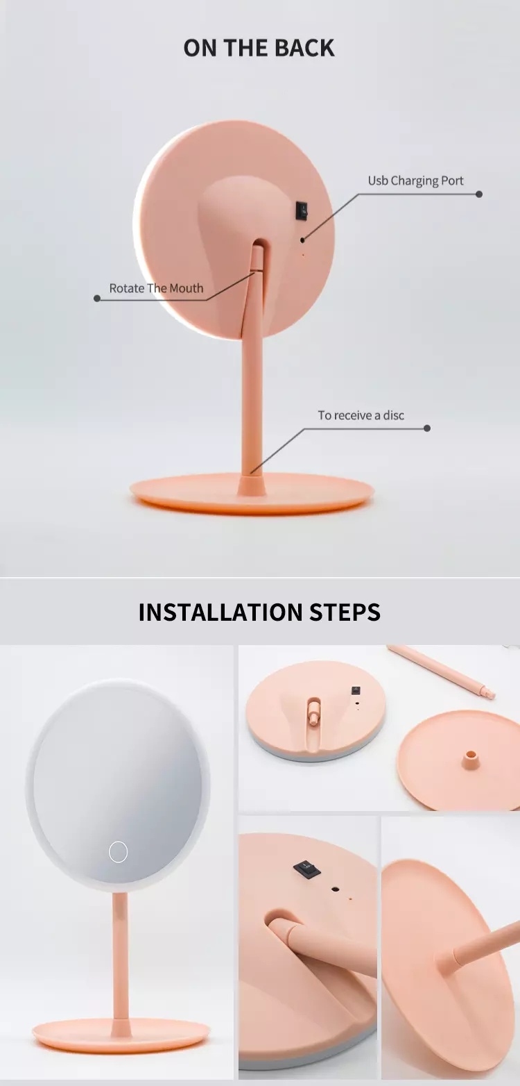 New Touch Sensor USB Rechargeable 360 Degree Adjustable HD LED Make up Mirror