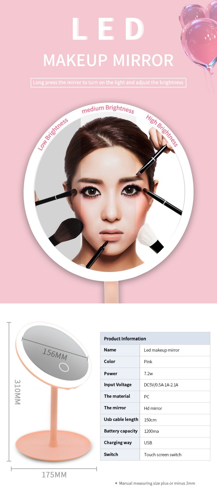 Wall Mounted Battery Powered LED Light Magnifying Mirror 10X Hotel Bathroom Make up Mirrors