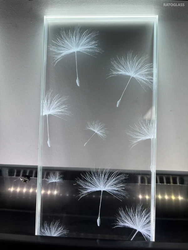 Factory Supply 3D Laser Engraving Glass, Acrylic Engraving, Plant Flower Engraving Glass Decorative Glass for Screen Partition Staircase