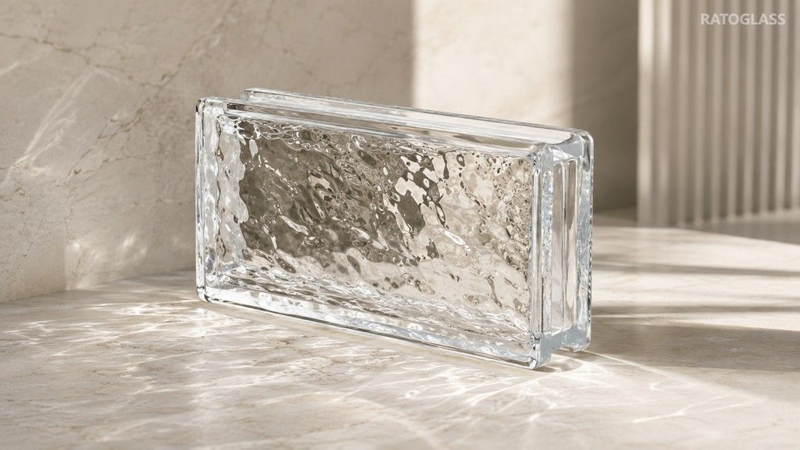 Transparent hollow glass brick with wave pattern