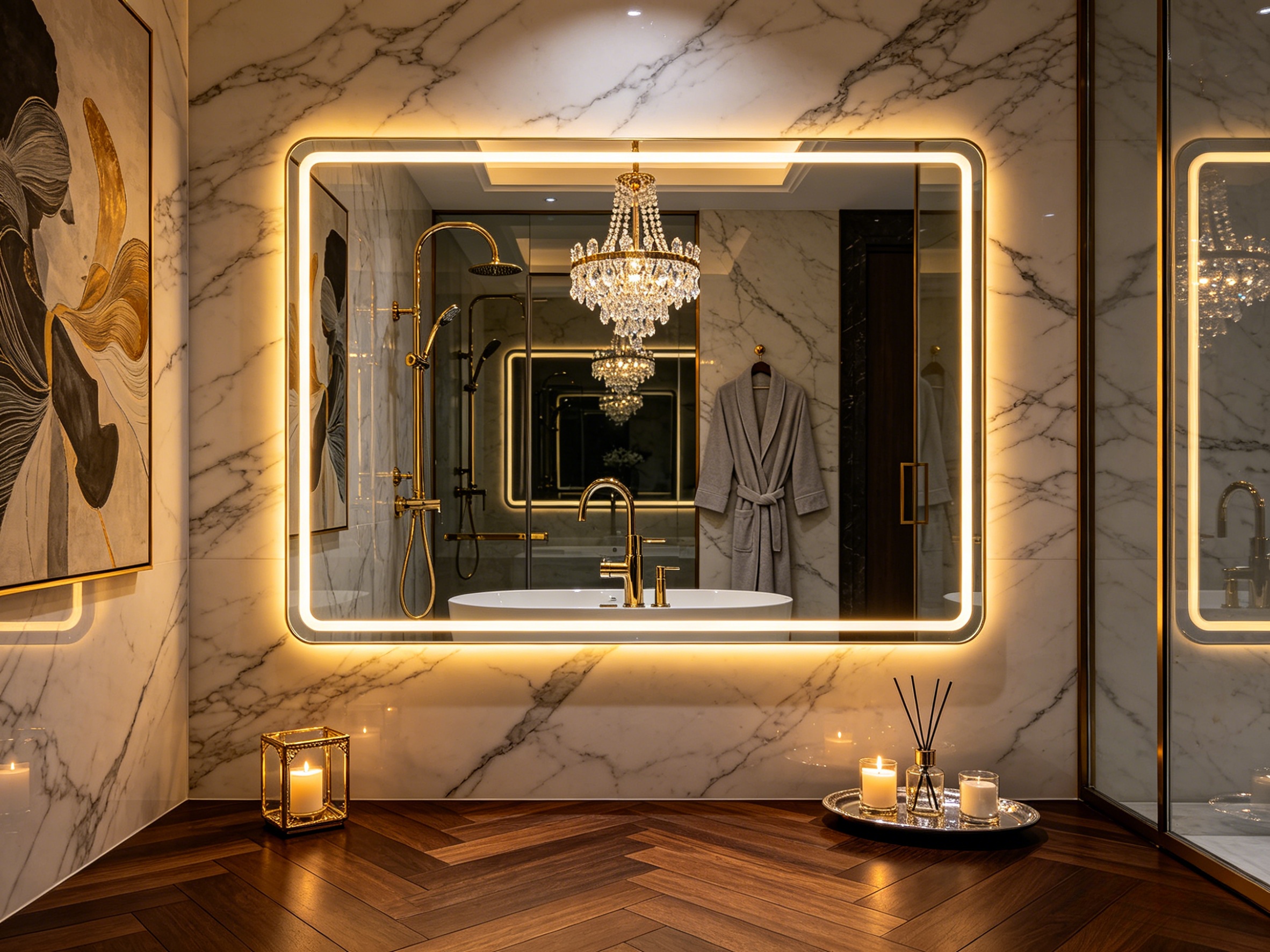 Modern bathroom illuminated mirror