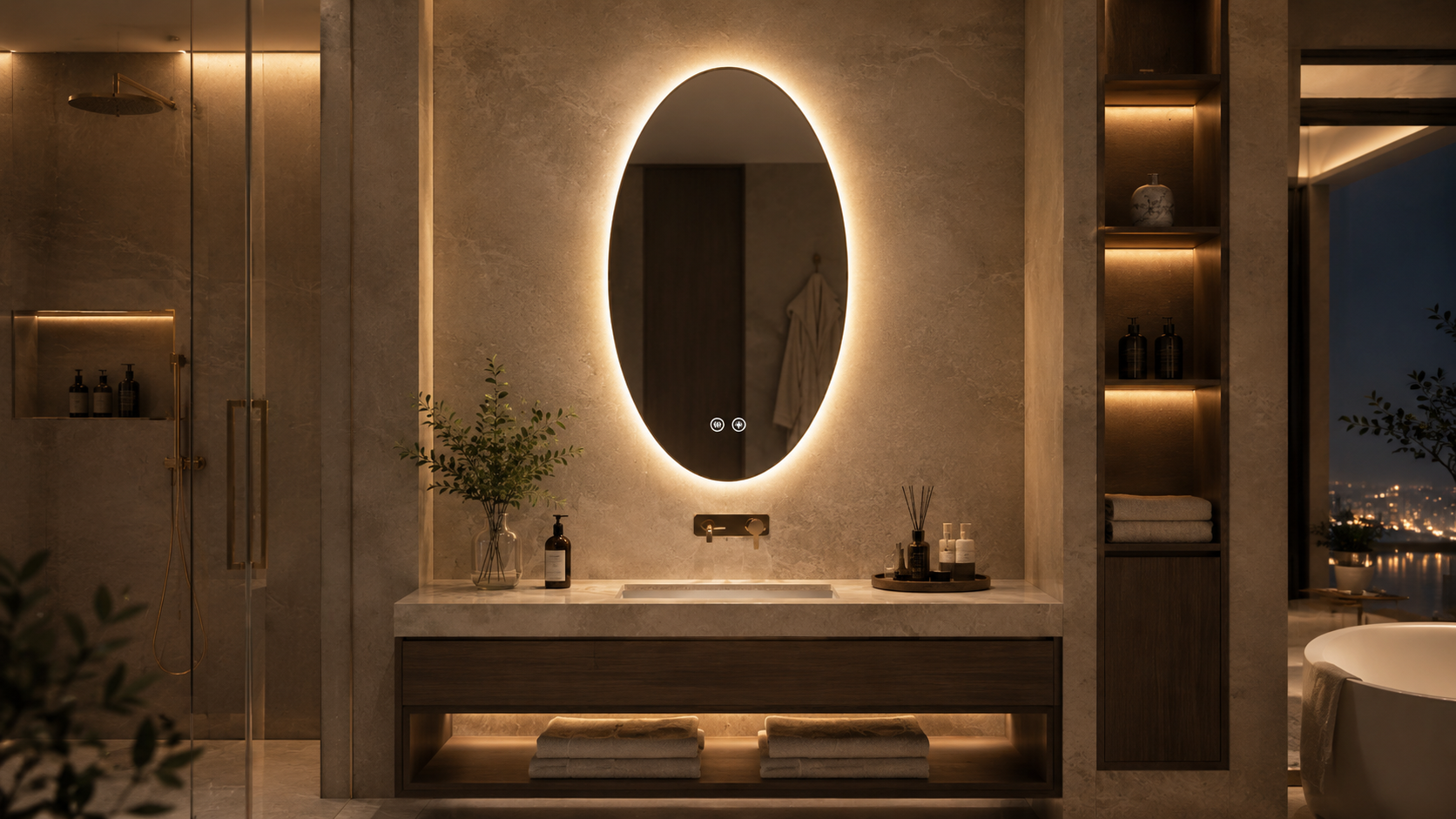 Oval LED mirror for luxury hotel bathroom