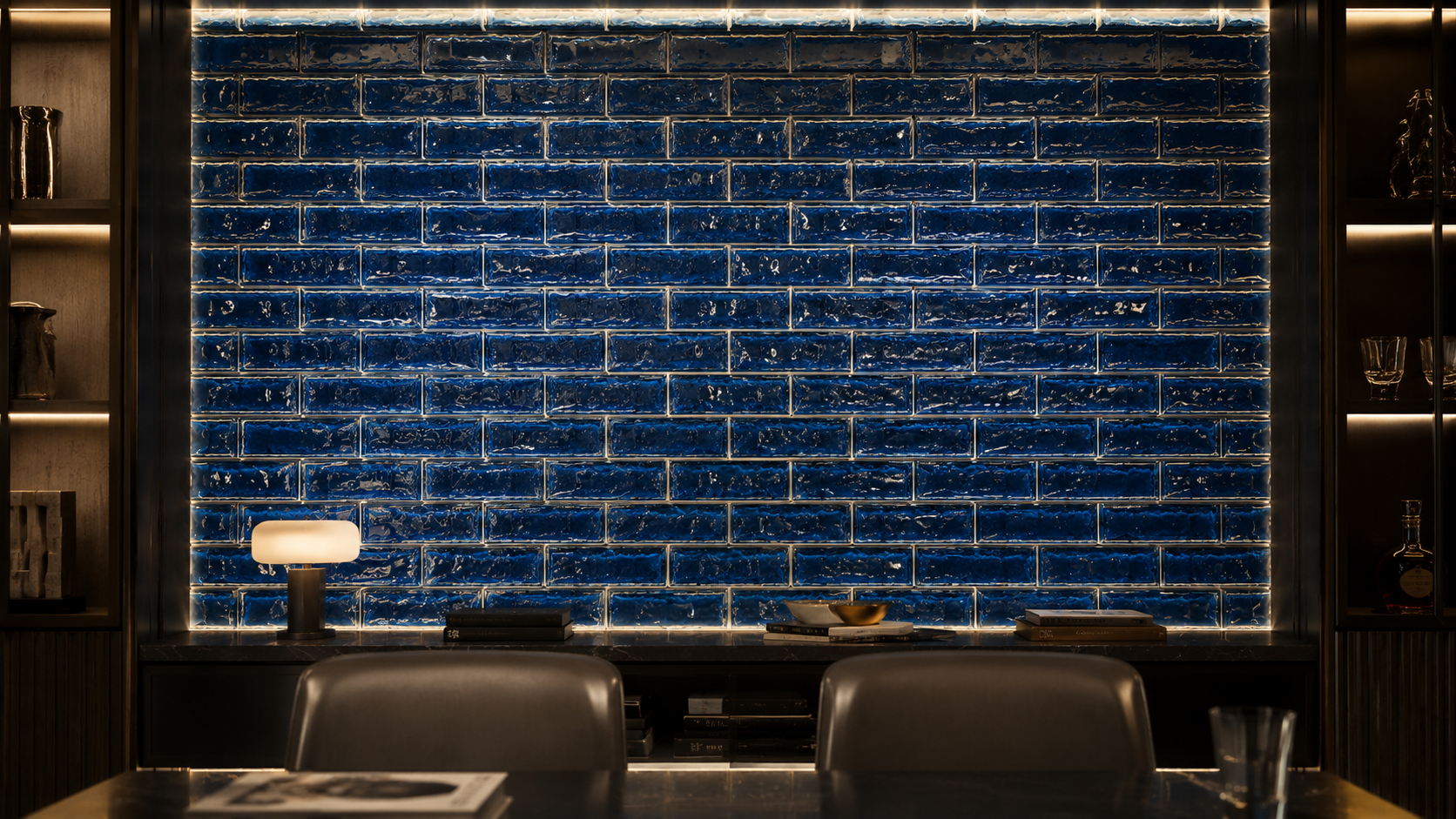 Hollow glass brick 200x100x50mm with textured surface and recessed groove