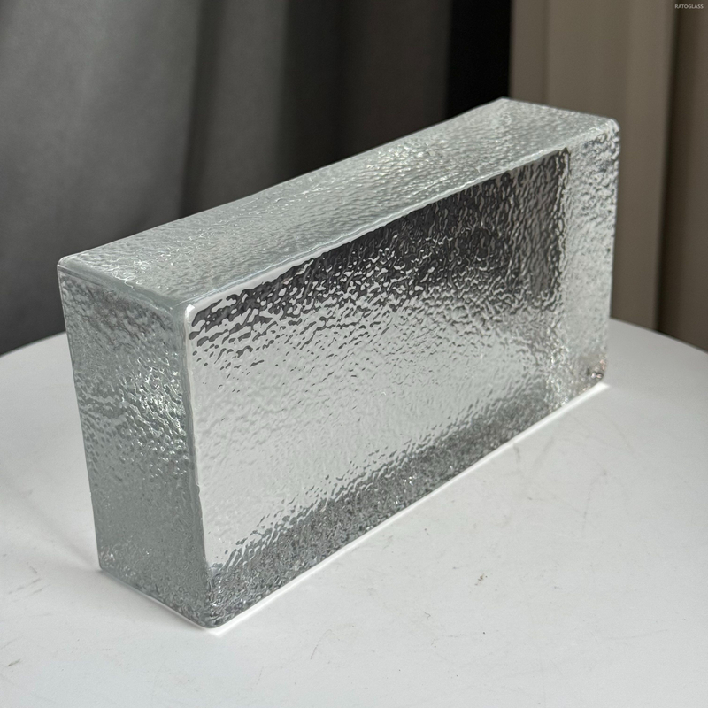 New 200*100*50 MM Crystal Glass Brick with Orange Peel Pattern Clear Brick Building Wall Partition Solid Glass Block for Home Decoration