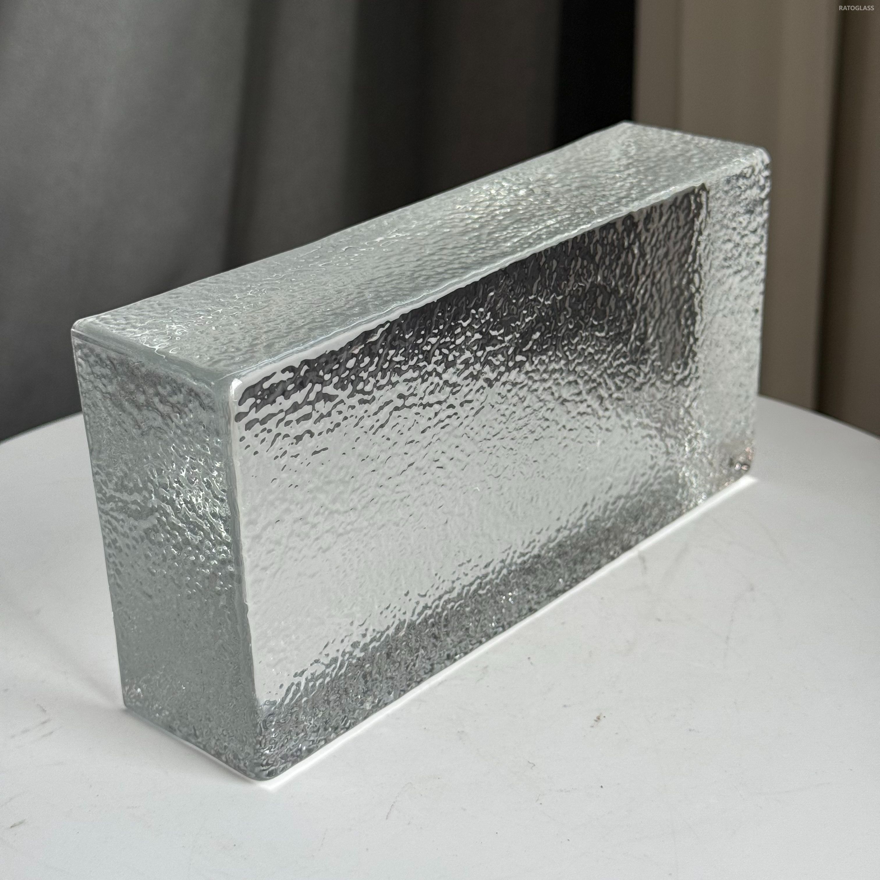 New 200*100*50 MM Crystal Glass Brick with Orange Peel Pattern Clear Brick Building Wall Partition Solid Glass Block for Home Decoration
