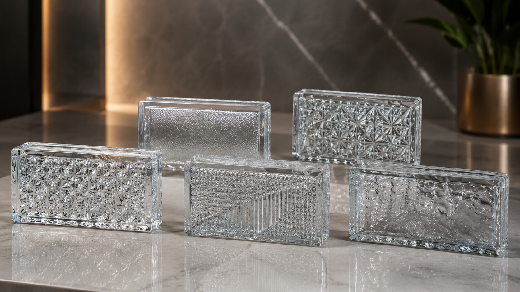 crystal clear hollow glass brick with textured surface pattern