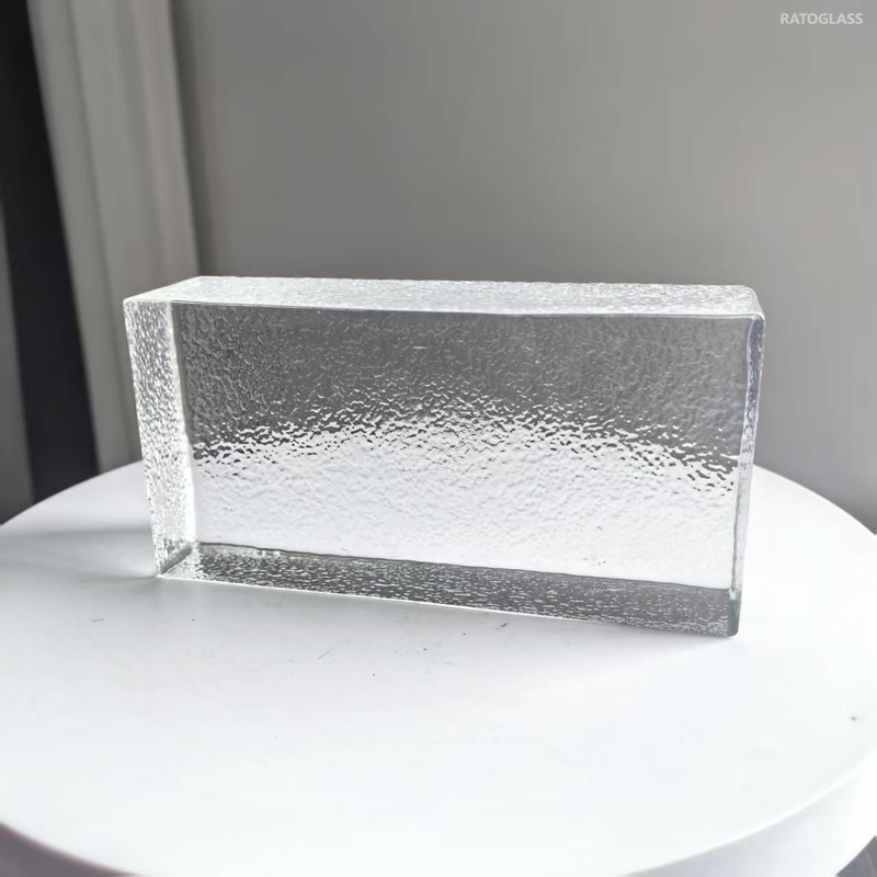 New 200*100*50 MM Crystal Glass Brick with Orange Peel Pattern Clear Brick Building Wall Partition Solid Glass Block for Home Decoration