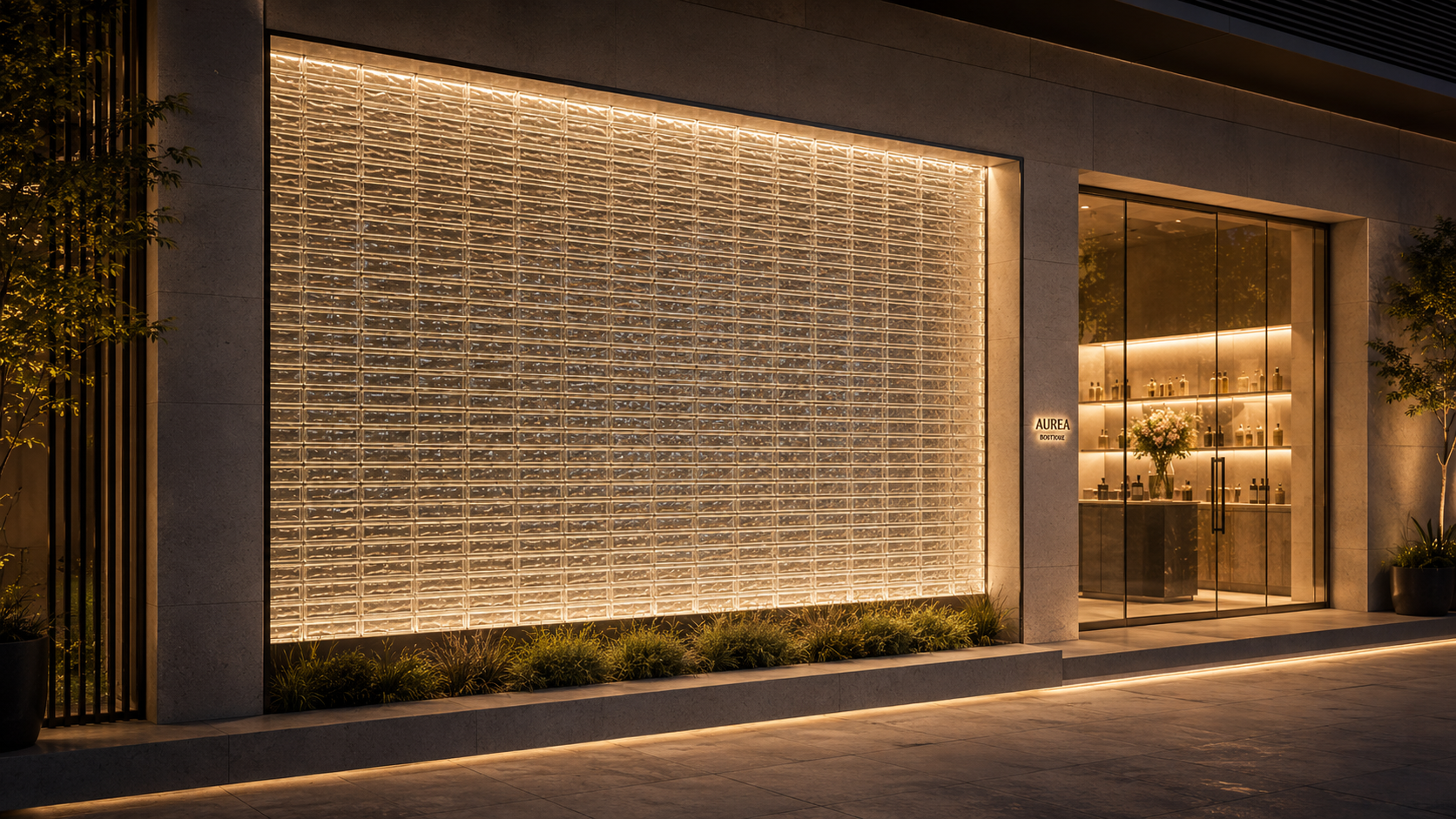 Transparent hollow glass brick partition with metal frame