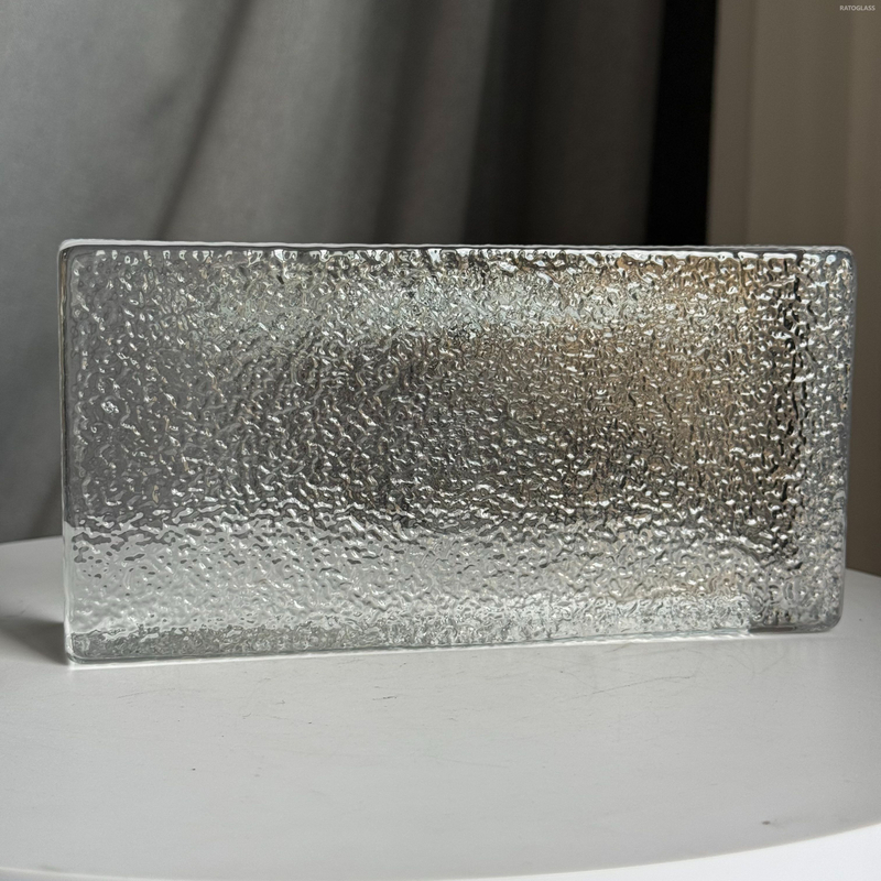 New 200*100*50 MM Crystal Glass Brick with Orange Peel Pattern Clear Brick Building Wall Partition Solid Glass Block for Home Decoration